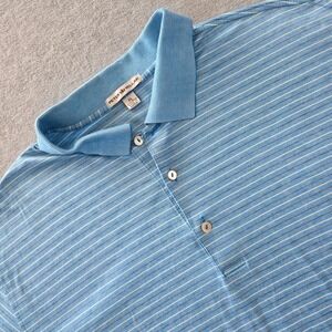 Peter Millar Men XL Blue Striped Short Sleeve 100% Cotton Polo Shirt Golf Casual
